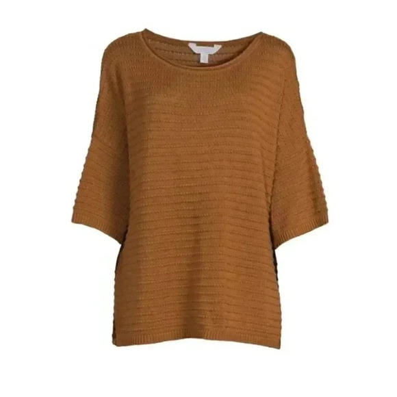 Time and Tru Women’s Textured Brown Boatneck Boho Knit Sweater - Picture 1 of 7